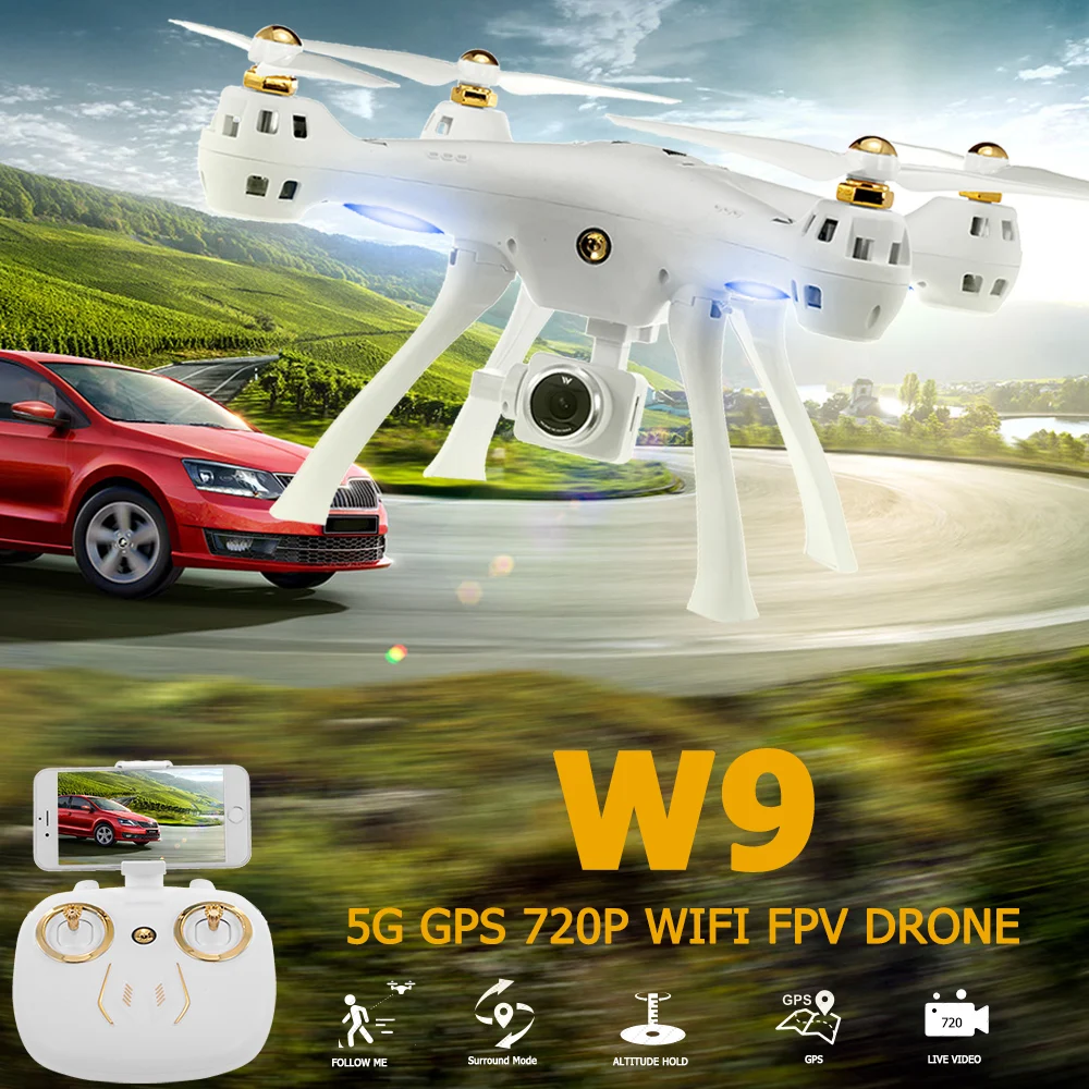

ATTOP W9 RC Drone with Camera GPS 720P RC Quadcopter 2.4G Wifi FPV Follow Me Surround Mode One Key Return Altitude Hold Dron