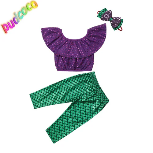 

2019 Toddler Girls Mermaid Clothes Outfits Kids Baby Costume Headband 3Pcs Set Hot