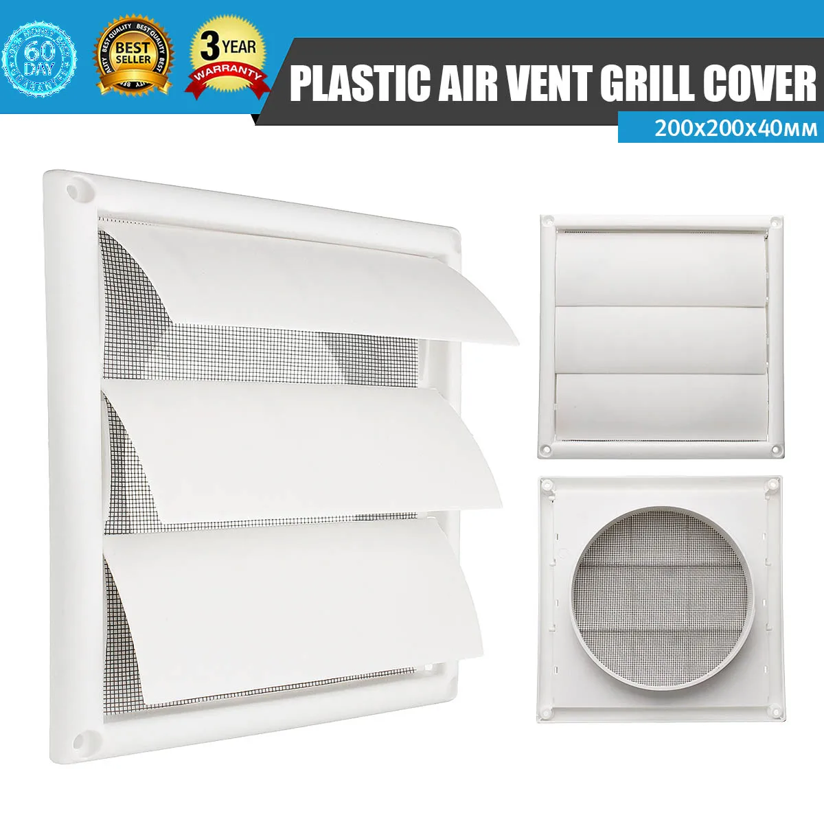 MTGATHER Air Vent Grille Ventilation Cover Plastic White Wall Grilles Duct 200x200x40mm Heating