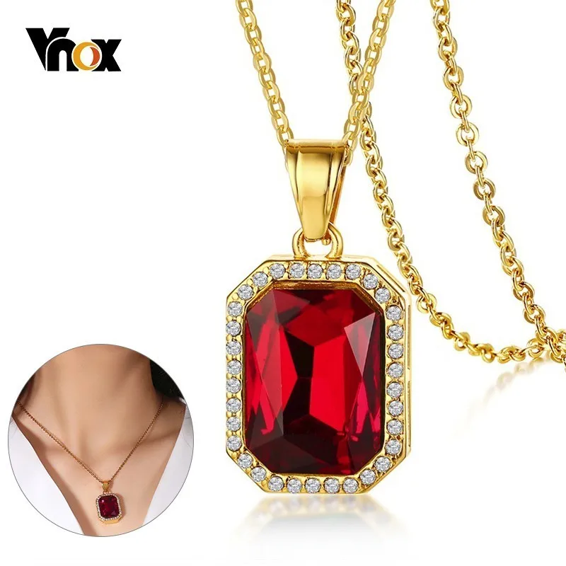 

Vnox Zirconia CZ Stone Necklace for Women Luxurious Multi Color Big Crystal Pendants Stainless Steel Jewelry with 20" Chain
