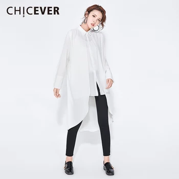 

CHICEVER Spring Chiffon Patchwork Women Shirt Blouses Top long Sleeve Asymmetric Loose Big Size Shirts Blouse Clothes Fashion