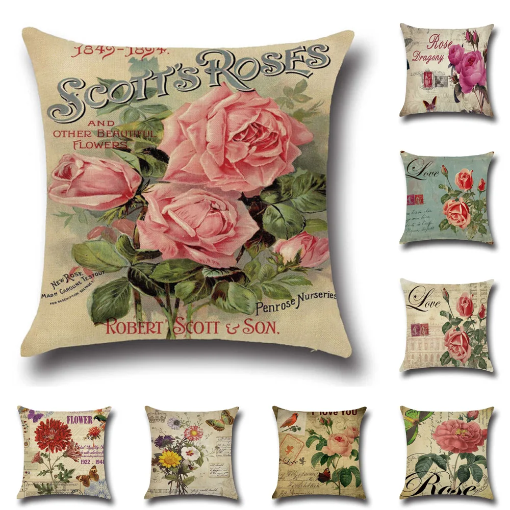 

Unique European Style Vintage Flowers Cushion Cover Decorative Retro Car Home Decor Sofa Throw Pillow Case