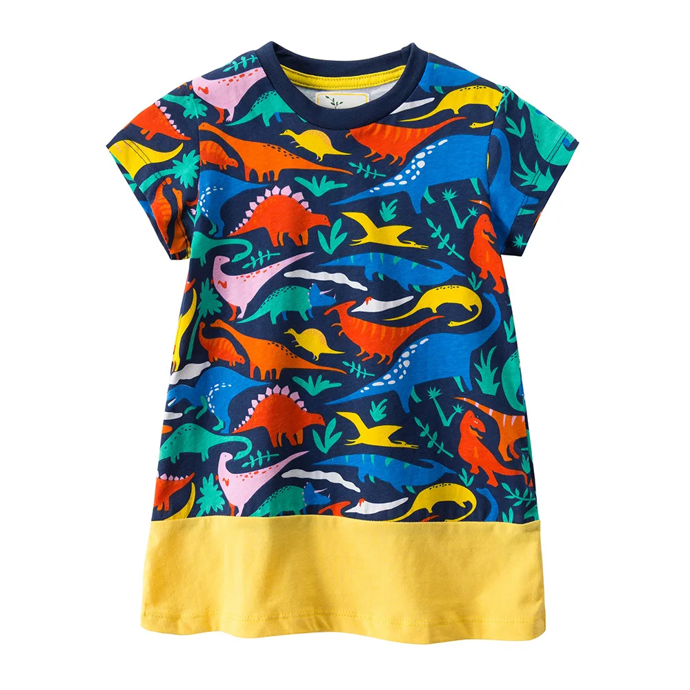 

Summer dress 2019 Lovely solid cotton Dinosaur print dress 2-7T princess dress for Pageant party Chidlren Clothes Robe Fille