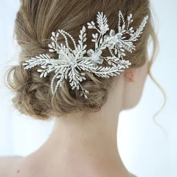 

Shinny Crystal Bridal Tiara Wedding Headpiece Bride Headwear Headband Hair Comb Handmade Flower Women Party Jewelry Accessories