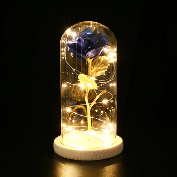 

New Gold-plated Red Rose With LED Lights In Glass Desk Lamp Home Valentine's Gifts Wedding Mother's Day Decoration Supplies