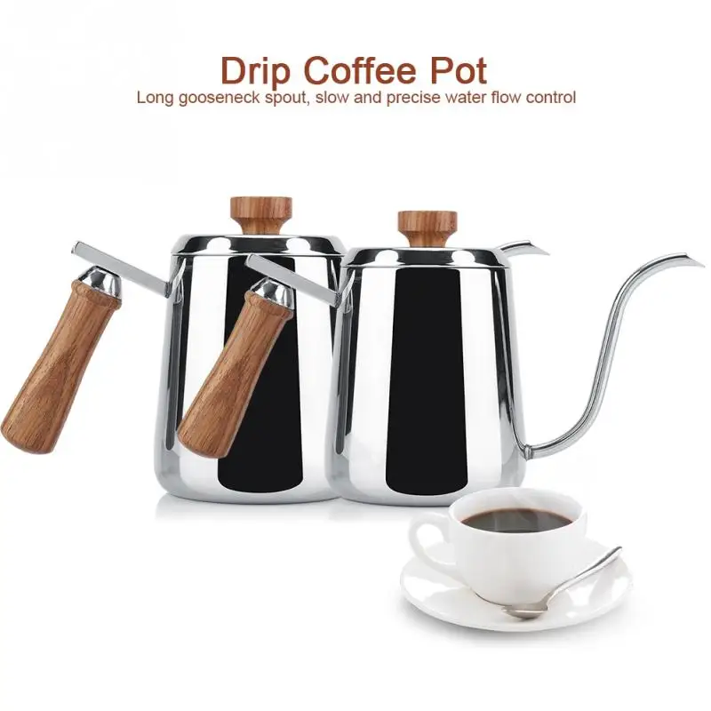 

350ml 600ml 304 Stainless Steel Wooden Handle Drip Coffee Pot Long Gooseneck Spout Kettle