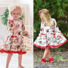 Платье принцессы с длинными рукавами для маленьких девочек кружевные вечерние платья с Цветочным Рисунком рождественские платья От 1 до 6 лет