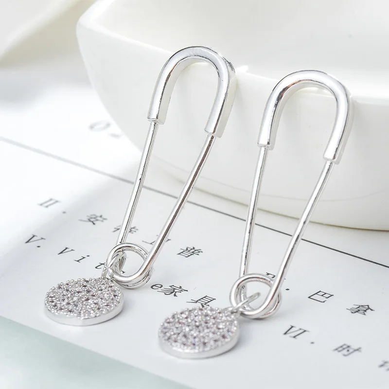Hyperbole Paperclip Earrings Micro Inlays Cubic Zirconia Earring Women S925 Pierced Ear Pins