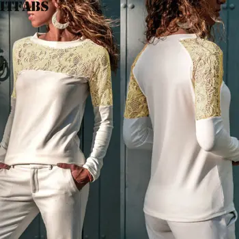 

Fashion Casual Women's Set's Cool Lace Hollow Out Long Sleeve Slim White Trendy Women's Set's
