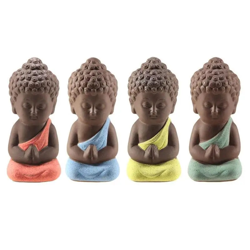 

small Buddha statue monk figurine tathagata India Yoga Mandala tea pet purple ceramic crafts decorative ceramic ornaments