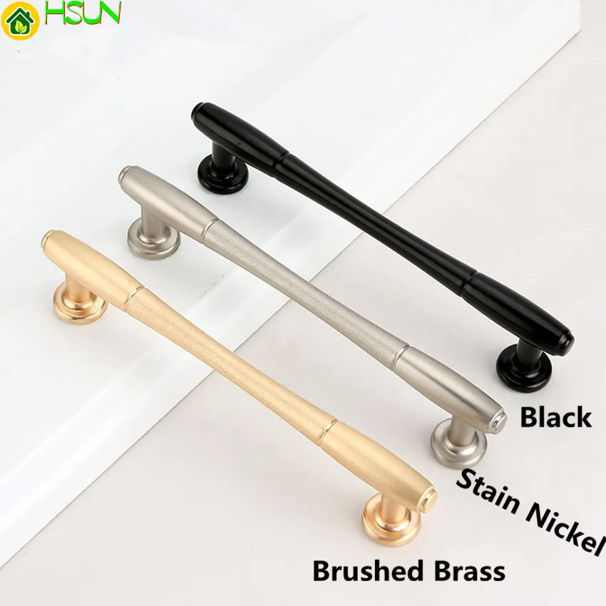 

96 128 192mm Modern Simple Fashion Brushed Brass Stain Nickel Kitchen Cabinet Wardrobe Door Handle Black Drawer Cupboard Knob 5"