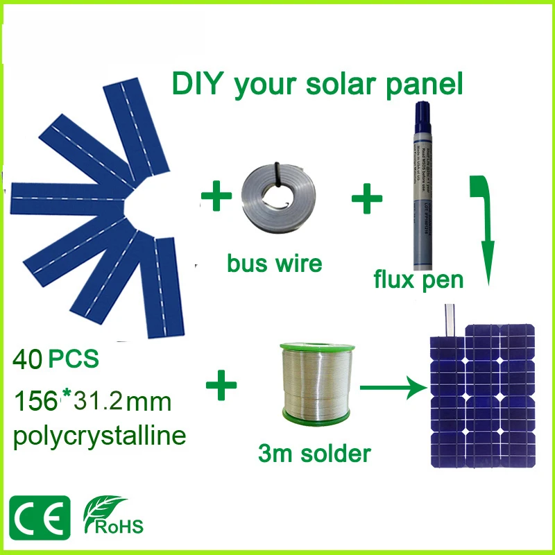 Xinpuguang 50 вт DIY набор солнечных панелей с 156*31,2 мм поликристаллическим солнечным элементом с флюсом ручка+ таб провод+ автобусный провод для 50 Вт солнечной панели