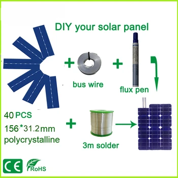 

Xinpuguang 50W DIY Solar Panel Kit with 156*31.2mm Polycrystalline Solar Cell Use Flux Pen+Tab Wire+Bus Wire for 50W Solar Panel