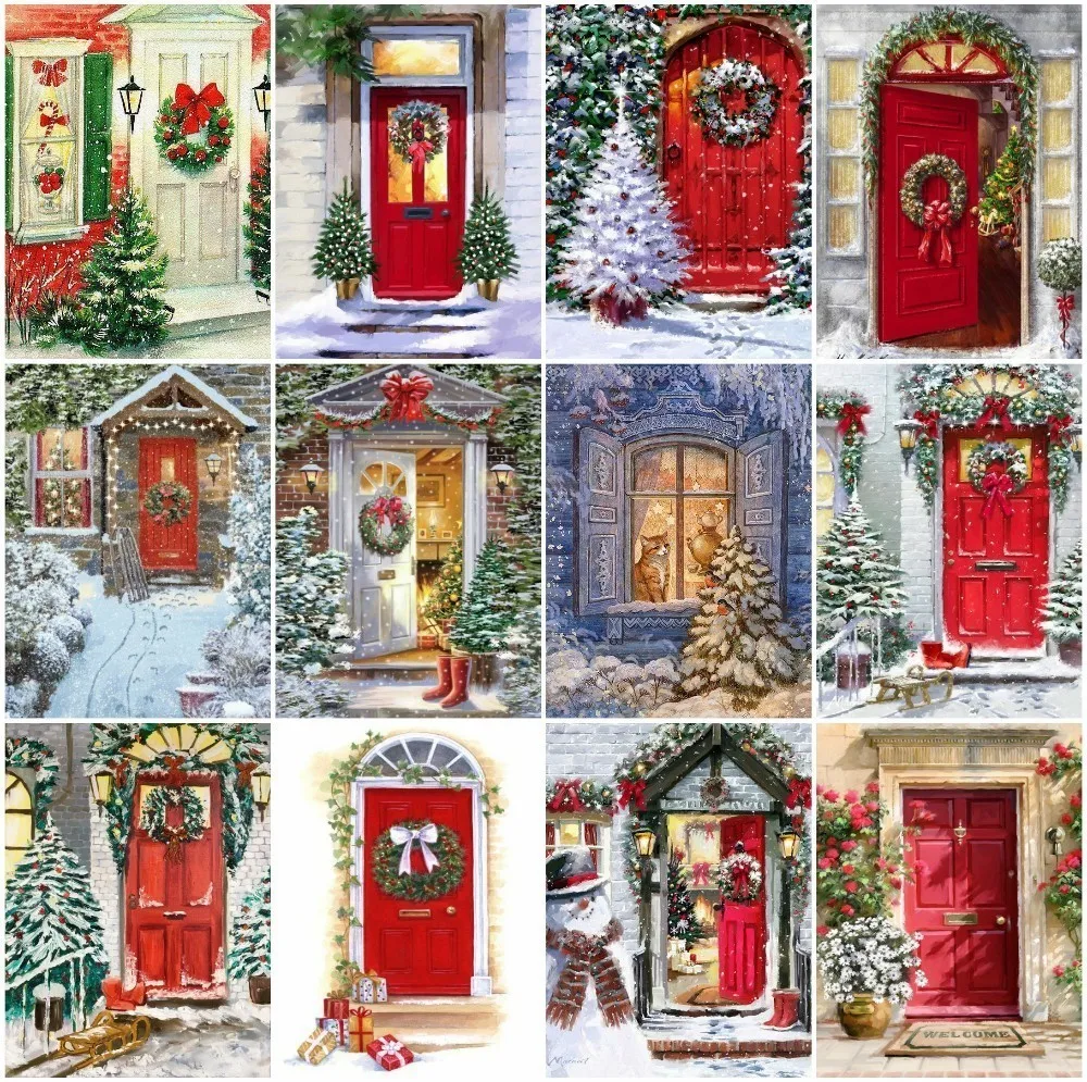

Huacan Diamond Embroidery Snow Scenery 5D Cross Stitch Diamond Painting Cartoon Rhinestones Full Square Diamond Mosaic Door Kits