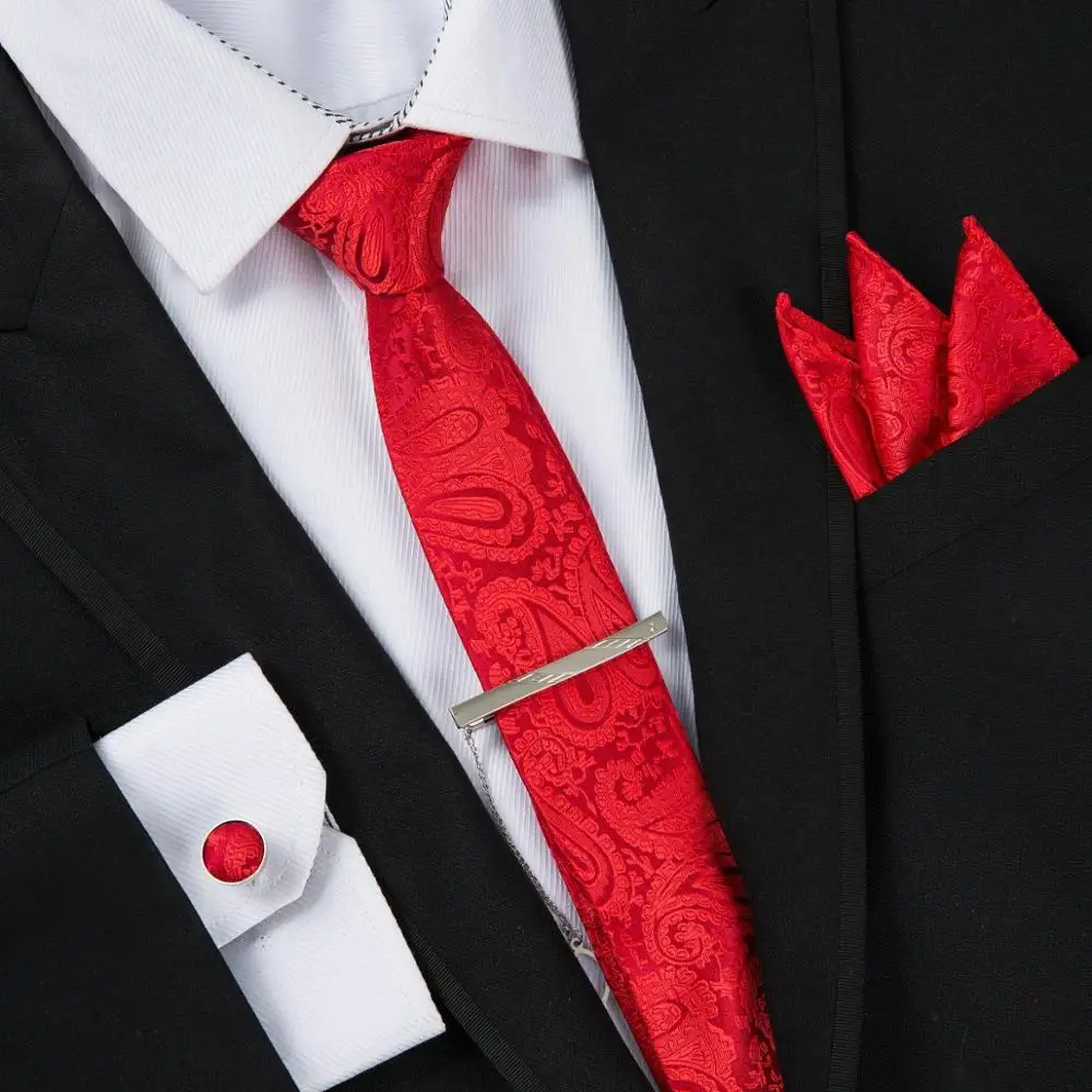  5CM Skinny Gents Paisley Ties Handkerchief Cufflink Set Dot Neckties Corbatas Hombre Gravata Jacqua