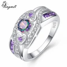 Lingmei Dropshipping moda mujer boda joyería ovalada corazón diseño Multicolor y púrpura blanco CZ plata 925 tamaño del anillo 6 7 8 9(China)