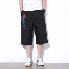 4509 Ретро хлопчатобумажные шорты мужские летние с вышивкой до колена Короткие брюки мужские черные свободные плюс размер 5XL бордшорты