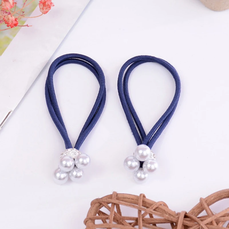 1PC/3PCS Korean Hot Sale Navy Blue Pink Blue Elastic Black Unique Seaside Adjustable Pearl Hair Rope Wedding Valentines Gift