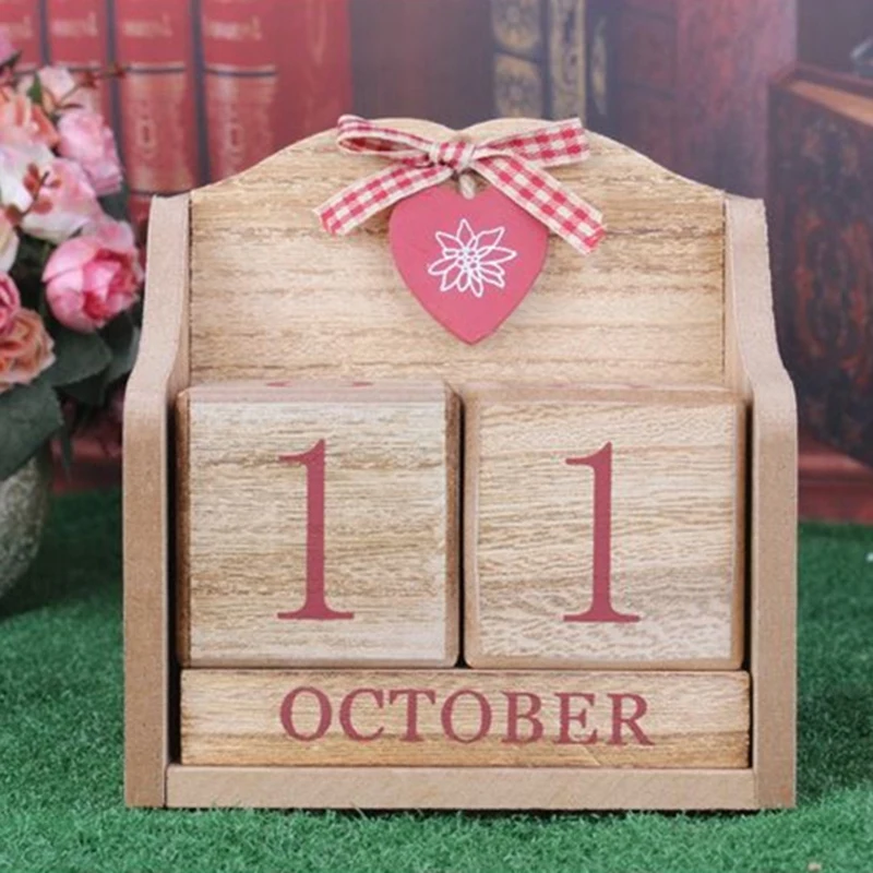 

1Pc Decorative Furnishing Calendar Wood Desktop Calendar European Pink Learning Periodic Planner Table Stationery
