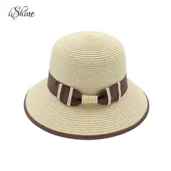 Лето море Повседневная Панама отпуск Панама бантами женская соломенная шляпа широкий пляжный навес джазовые шляпы складной вводной Fedora