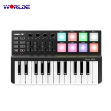 World Panda MINI 25-клавишная MIDI-Клавиатура ультра-Портативная USB MIDI клавиатура контроллер 8 красочных триггерные подушки с подсветкой