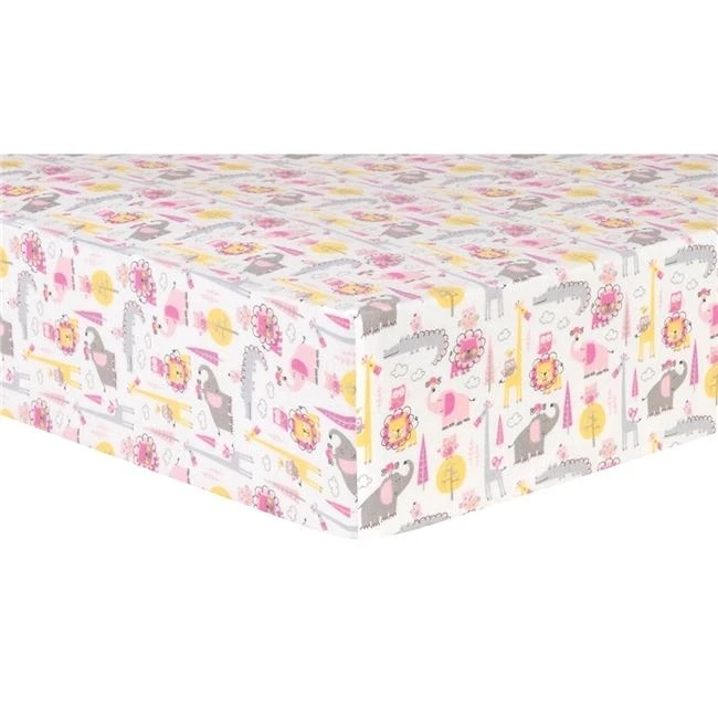 Trend Lab 102738 Whim-G Pink Animal Safari Deluxe Flannel Fitted Sheet-Серый Розовый Белый &amp желтый &ltBR&gt | Мать и