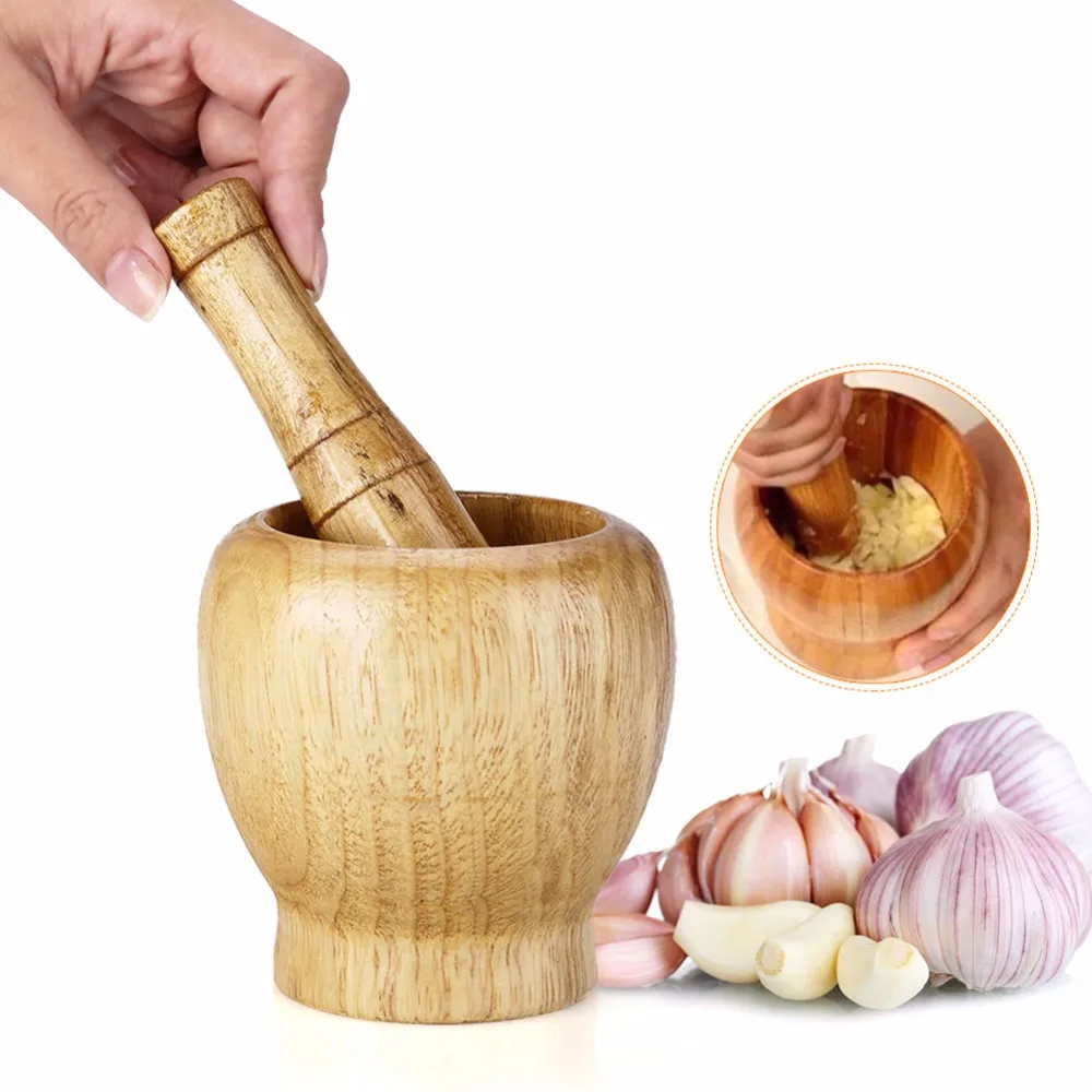 

Multifunction Garlic Press Wood Mortar And Pestle Set Manual Ginger Spices Mortar Pestle Set Grinding Bowl Grinder Kitchen Tool