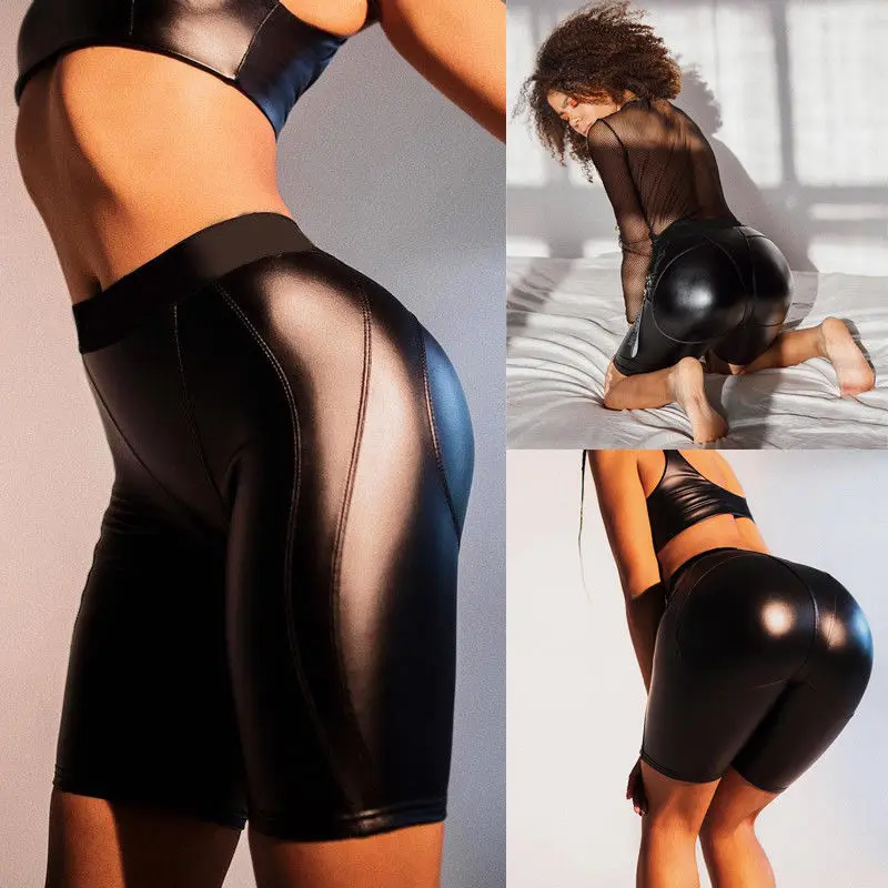 

Sexy Women Ladies Stretchy PU Leather Skinny Short Pants High Waist Tight Pencil Short Pants Shorts