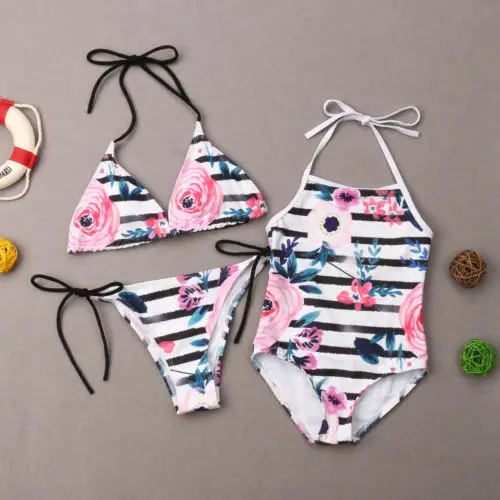 

Mother Daughter Girls Clothing Floral Swimsuit Family Matching Monokini Swimwear Clothes Girls 1-10 T