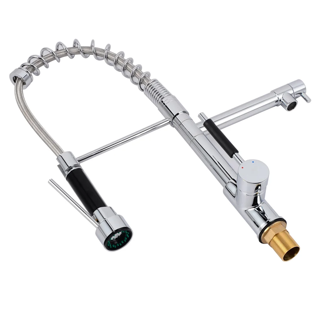 

Brushed Lead-Free Sink Faucet Single Handle Hot and Cold Water Single Lever Pull Out/Down Sprayer Rotating Copper Spring Faucet
