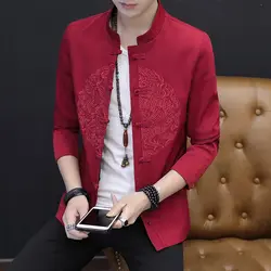 Молодой для мужчин весна Новый Повседневная куртка M-5XL сплошной цвет темпера t вышивка китайский стиль свободные модные хлоп