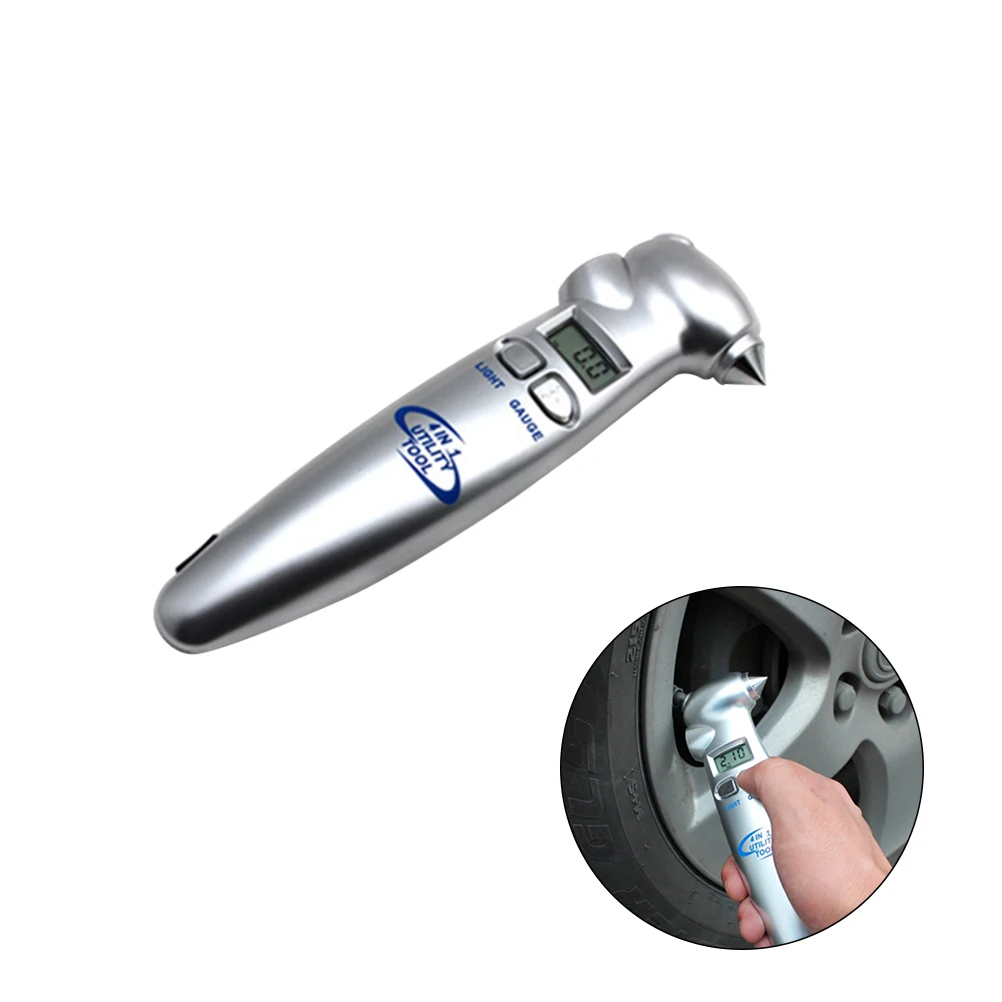 

Multi Functional High Precision Digital Tire Pressure Gauge With Security Hammer LED Flashlight Seatbelt Cutter For Car