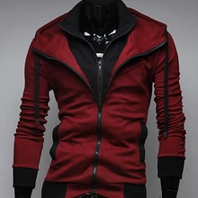 Men Slim Fit Double Zipper Two Tone Hooded Sweatshirt Coat Casual Jacket Outwear punk long sleeve men's personality Slim jacket zippered two tone hooded padded jacket