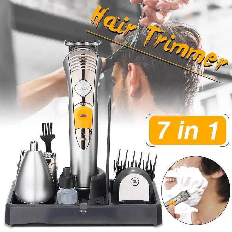 

Professional Multi-function Rechargeable Electric Hair Trimmer Men's Shaver Vibrissa Clippers Nose Barber Haircut Machine+5 Head