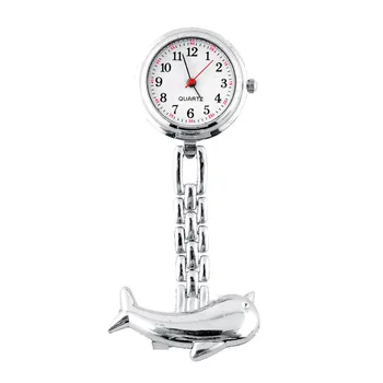 

Silver Pocket Dolphin Nurse Watch Exquisite Quartz For Men And Women Universal Quartz Pocket Watch Stainless Steel Strap Clip