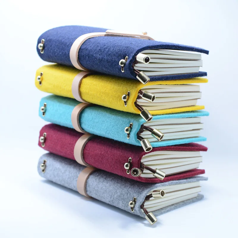 

5 Colors Cute Notebook,Notepad Diary Bullet Journal Agenda Sketchbook Felt Cover Stationery, 17.2*10cm Size