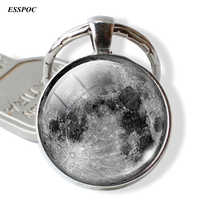 Full Moon Pendant Keychain Jewelry Galaxy Space Glass Bezel Art Photo Key Chain Christmas Gift | Украшения и аксессуары