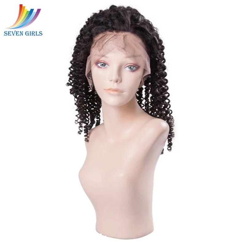 Sevengirls Glueless бразильского натуральный Цвет вьющиеся 13*4 Синтетические волосы на кружеве человеческих волос парики предварительно сорвал