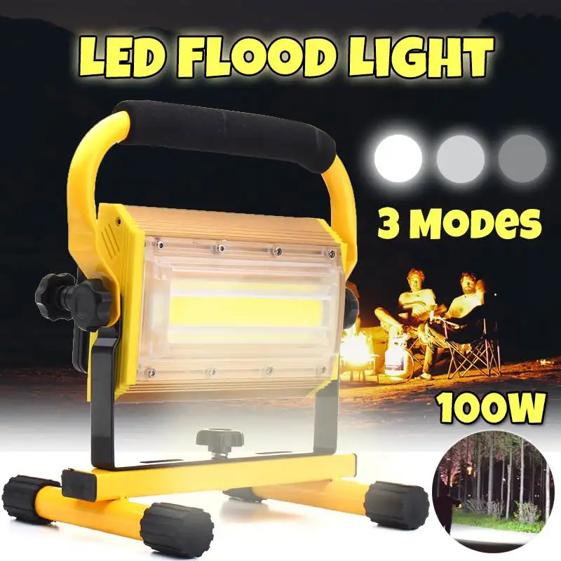 

100w Portable Rechargeable Floodlight LED Spotlight Battery Powered Led Searchlight Outdoor Work Lamp Camping