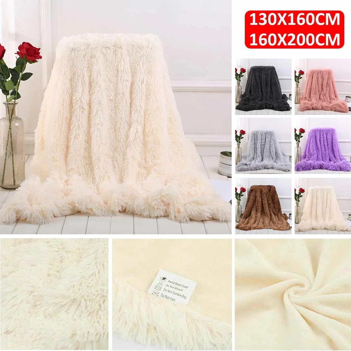 

2 Sizes Large Soft Warm Fur Shaggy Fluffy Throw Plush Blanket Home Bedding Bedspread for Kids Sofa Bed Car Winter Warmer Blanket