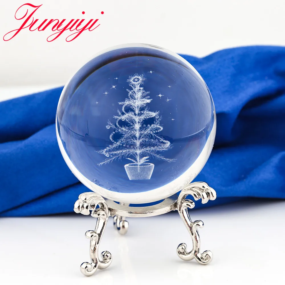 Рождественская елка кварцевый декоративный шар 3D лазерной гравировкой миниатюры прозрачный стеклянный шар домашние декоративные предметы подарки