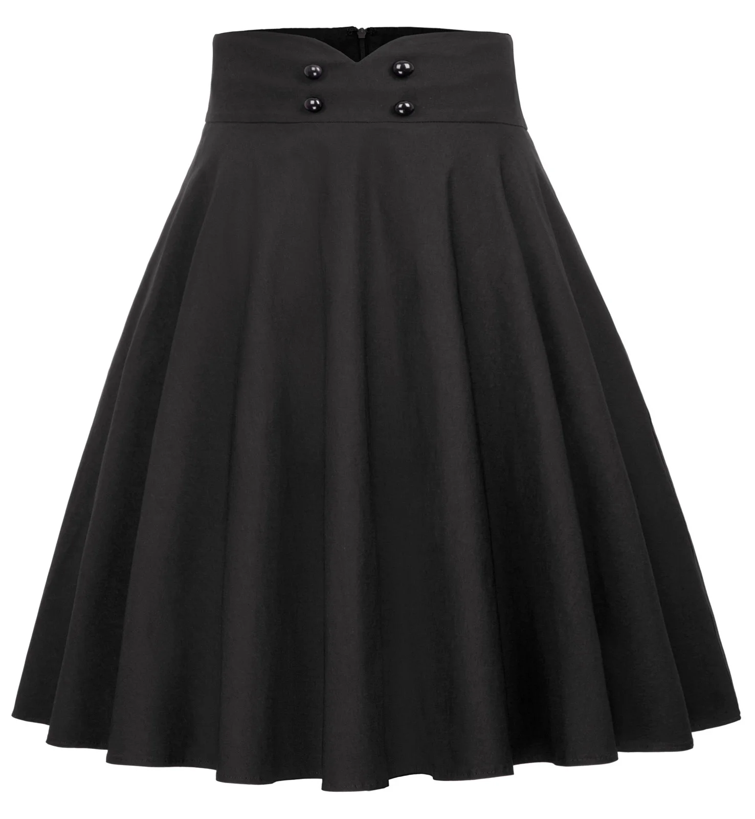 

Women OL Ladies skirts High Waist Pleated Pearl Studded Party Flare A-Line Skirt black/navy blue buttons pockets decor skirts