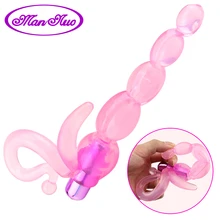 Long Anal Butt Plug Beads Vibrator with Battery Silicone Anal Plug Prostate Massage Sex Toys for Couples Masturbation Dildo