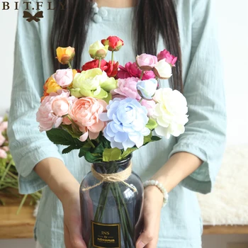 

BIT.FLY 1pc 2Head Ranunculus asiaticus Artificial Flowers Wedding Decoration Silk Flower Banquet Festival Party DIY Decorations