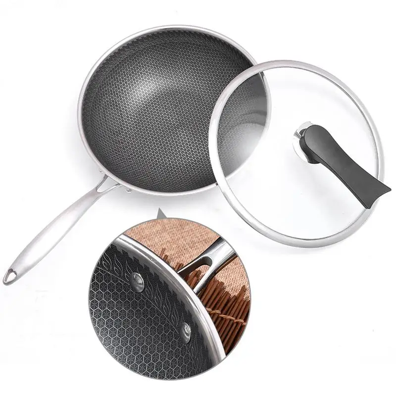 

304 Three-Layer Stainless Steel Wok No Oil Smoke Non - Stick Pan Flat Bottom Home Cooking Pot Gas Cooker Universal Non-Stick Pan