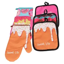 Двухкомпонентные пончики с узором, микроволновые перчатки, изоляционный коврик из хлопка и льна, мягкие высокотемпературные перчатки для духовки