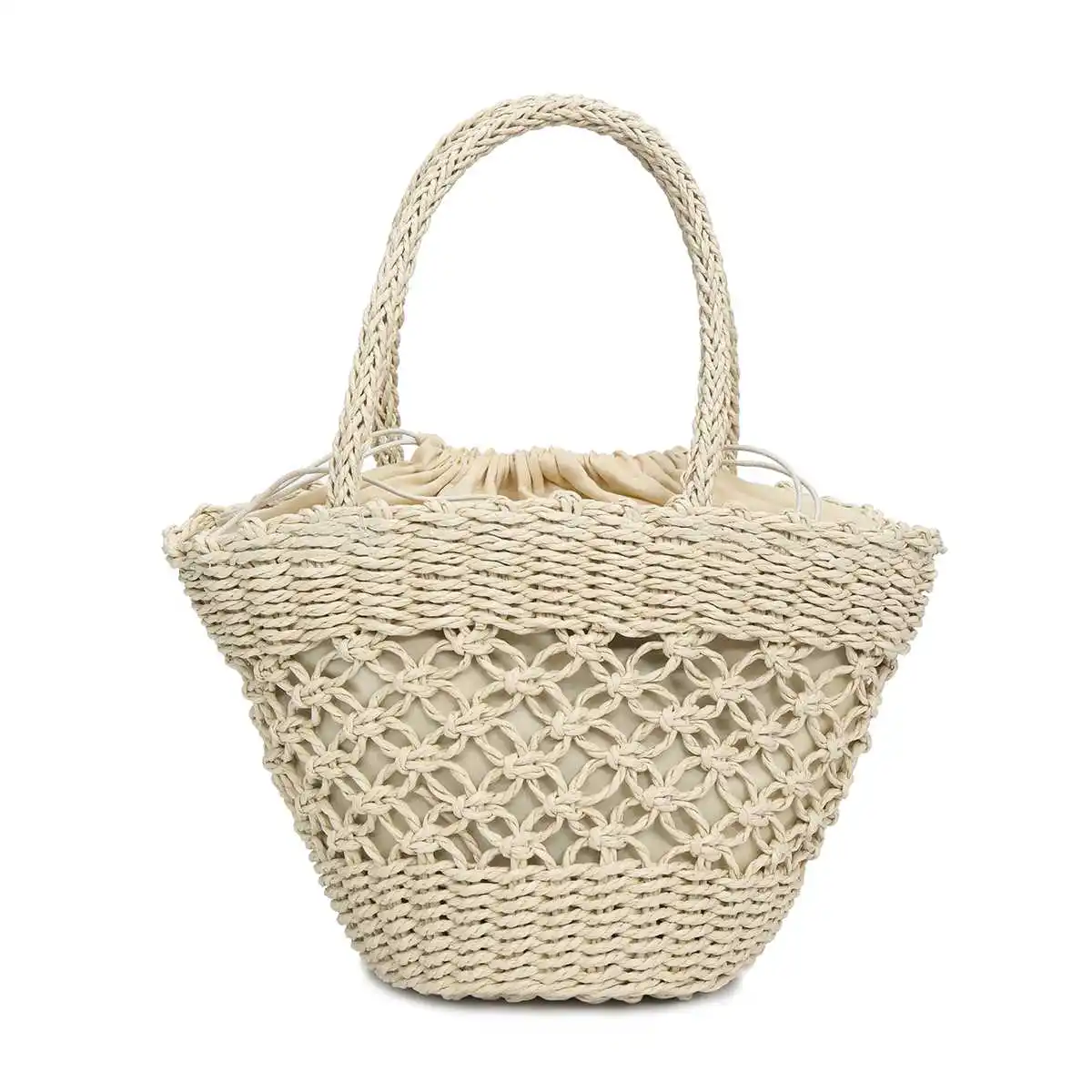 

Large Bucket Summer Wicker Bags Female Straw Totes Hand Bag Handmade Beach Rattan Bag Women Natural Basket Handbag Begie khaki