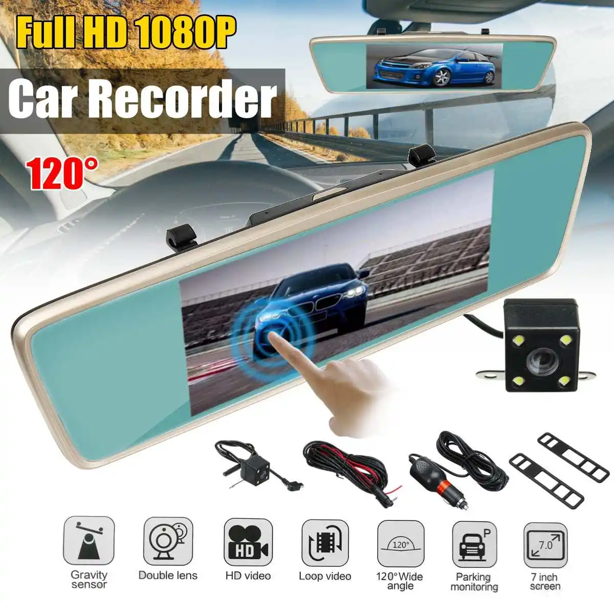 

XH706 Car Recorder FHD 120W 640x480 Rear Camera Resolution Multilingual G-Sensor Parking Monitoring Looping video