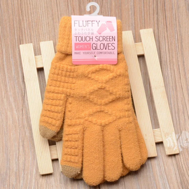 Перчатки для взрослых женщин и девочек с сенсорным экраном, вязаные жаккардовые перчатки, зимние теплые перчатки на весь палец ST14