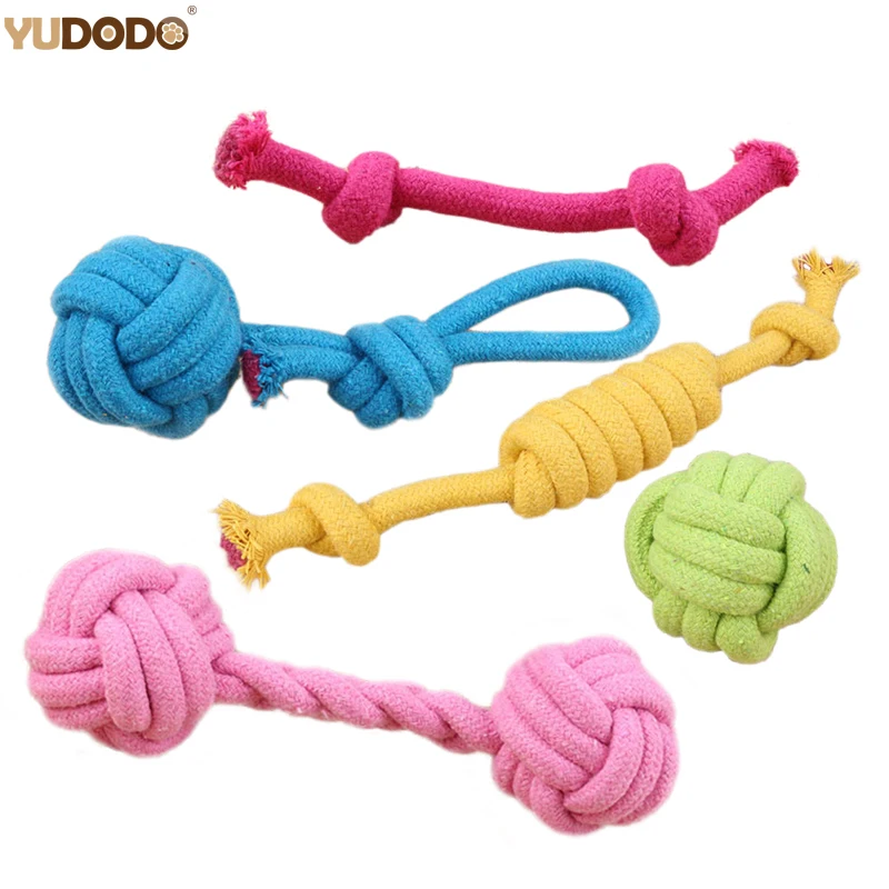 Хлопок игрушечные собаки на веревке конфеты цвета Pet Интерактивная чистка зубов игровой узел мяч маленький щенок жевательная игрушка для собак случайный цвет